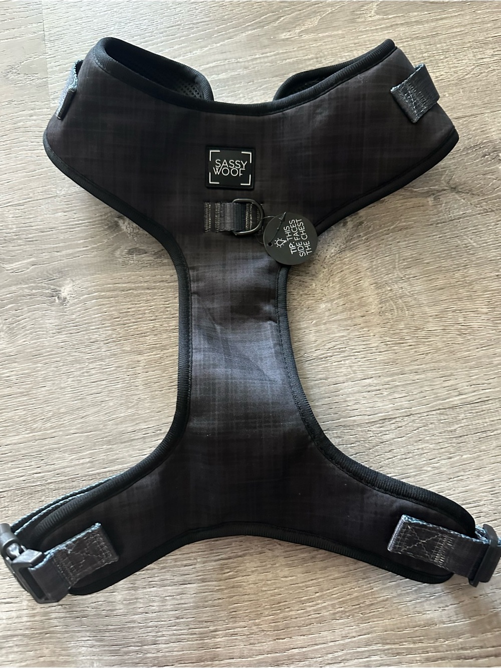 Sassy Woof Black Plaid No-Pull Dog Harness size XXL